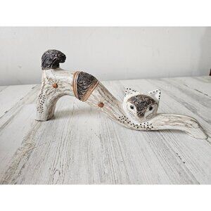 Serrv wooden cat Indonesia statue figurine‎ unique calico decor